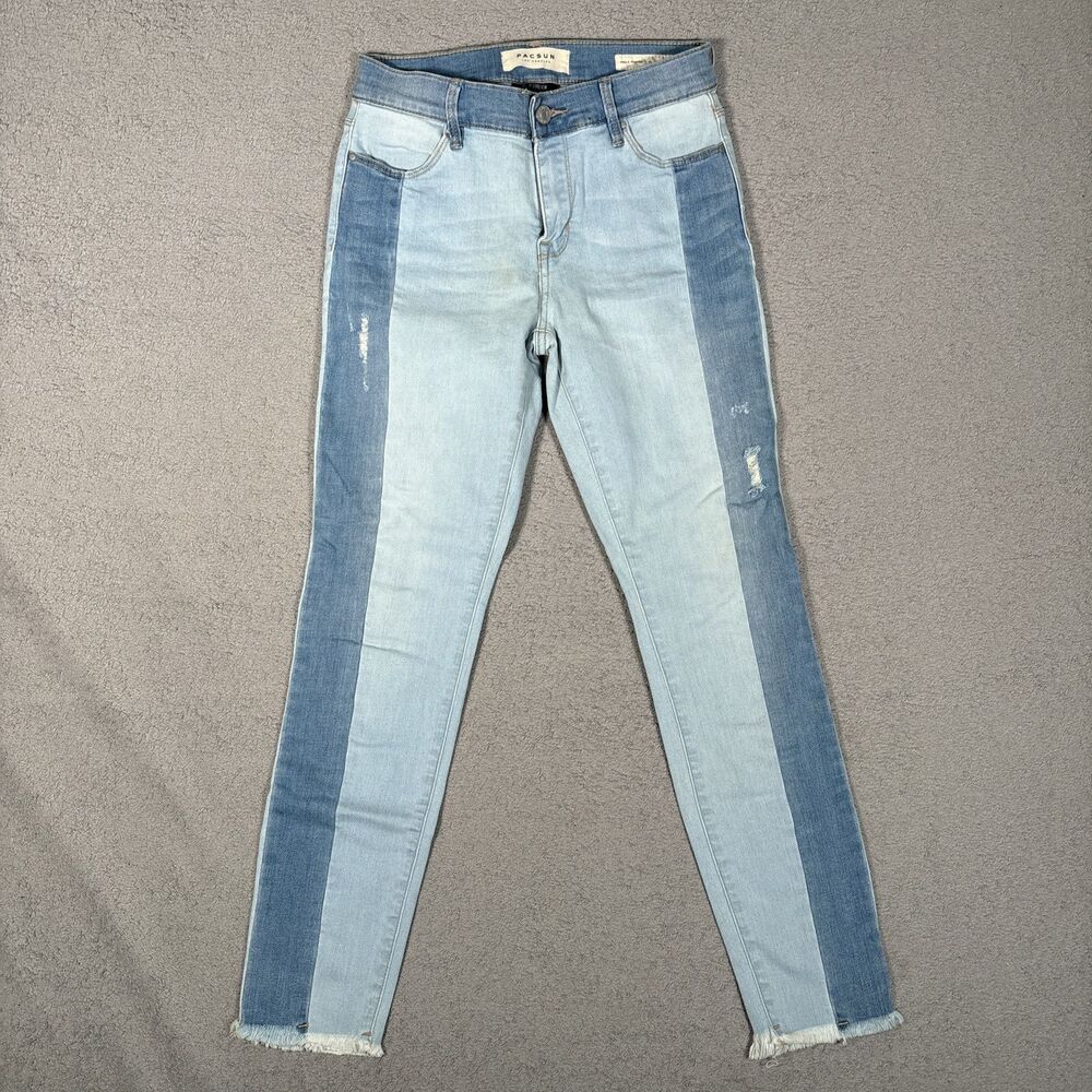 Pacsun Ankle Jeggings Womens Size 25 Two Tone Denim Super Stretch Hiphop Raw Hem